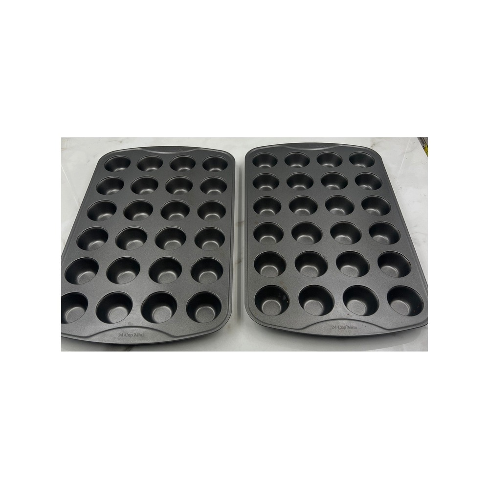 Oneida 24 Cup Mini Muffin Pan Set of 2 Non-Stick Carbon Steel Gray Baking Sheets